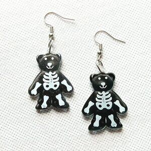 Teddy Bear Skeleton Earrings, Cute Halloween Earrings, Unique Earrings